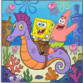 Bob et Patrick sur un hippocampe géant