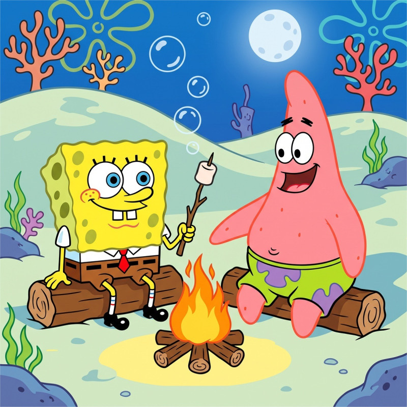 Kampvuur met SpongeBob en Patrick