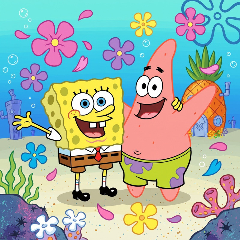 Bob et Patrick souriants avec fleurs marines