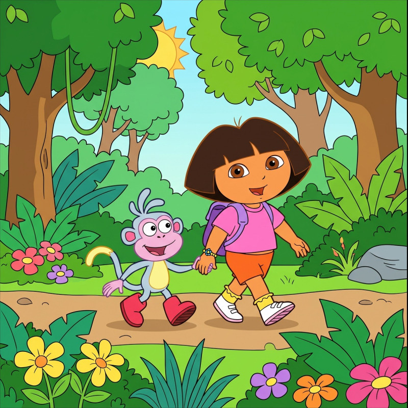 Dora et Babouche marchant dans la jungle
