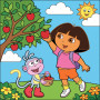 Dora and Boots Picking Fruit from a Tree