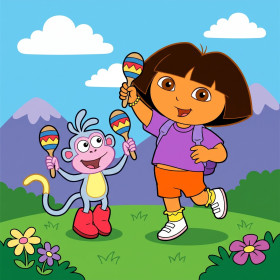 Dora et Babouche jouant des maracas