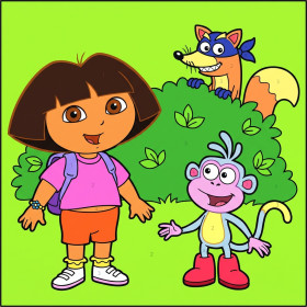 Dora Boots and Swiper Hiding Behind Bush