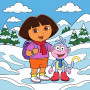 Dora et Babouche dans les montagnes enneigées