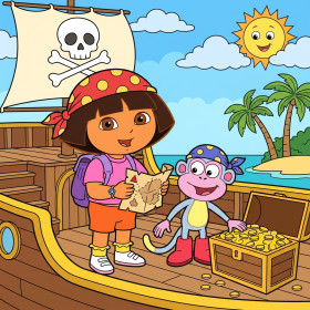 Dora e Boots sulla nave pirata
