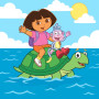 Dora et Babouche sur la tortue marine