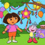 Dora und Boots feiern eine bunte Geburtstagsparty