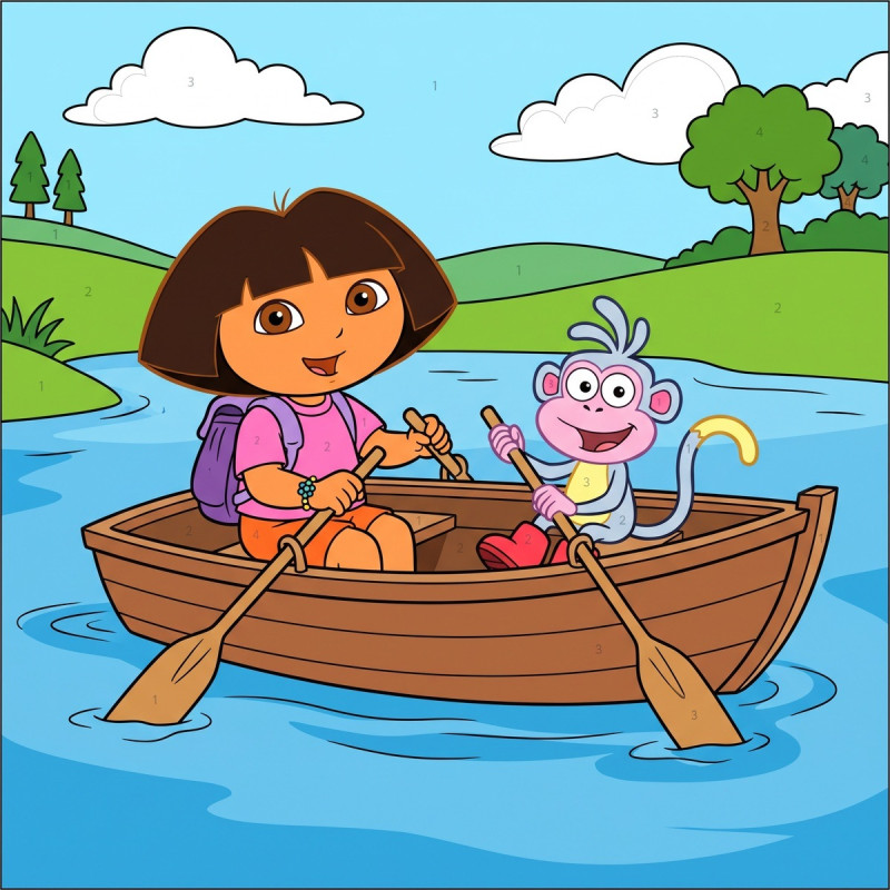 Dora et Babouche en barque sur le lac