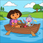 Dora en Boots roeien in een bootje