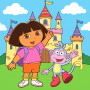 Dora and Boots Waving at the Castle