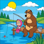 Masha and the Bear Fishing on a Sunny Lake