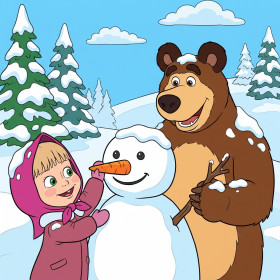 Masha and the Bear Building a Snowman