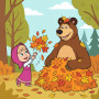Mascha und der Bär im Herbstlaub