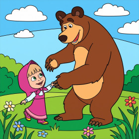 Mascha und der Bär tanzen auf der Blumenwiese