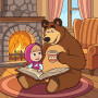 Reading by the Fireplace with Masha and the Bear