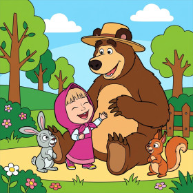 Masha et Michka avec le lapin et les écureuils