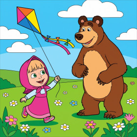 Masha and the Bear Flying a Kite