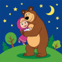 Masha Hugging the Bear Under Starry Sky