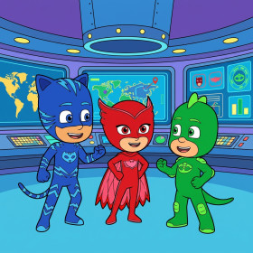 Catboy, Owlette und Gekko im Hauptquartier