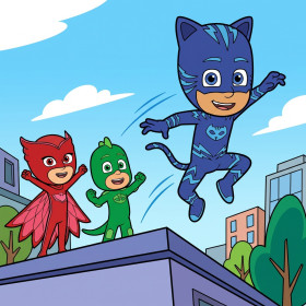 Catboy Owlette en Gekko op het dak