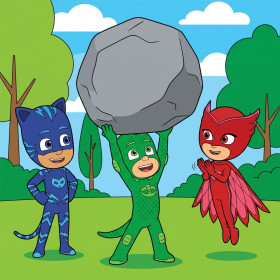 Gekko Lifting a Big Rock with Catboy and Owlette