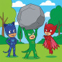 Gekko Lifting a Big Rock with Catboy and Owlette