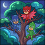 Catboy Owlette Gekko on a Big Tree at Night