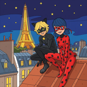 Ladybug e Chat Noir sui tetti di Parigi