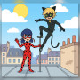 Ladybug et Chat Noir en équilibre sur le toit