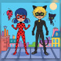Ladybug and Cat Noir on City Rooftop