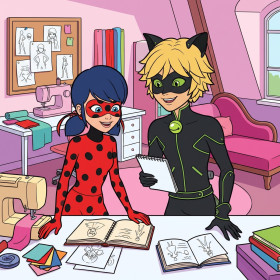Ladybug en Cat Noir in de slaapkamer van Marinette