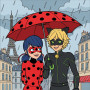 Ladybug and Cat Noir Under Paris Rain