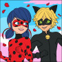Ladybug e Chat Noir con petali di rosa