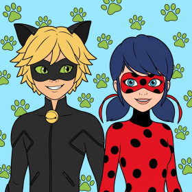Cat Noir and Ladybug Green Paw Portrait