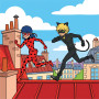 Ladybug en Cat Noir rennen over daken