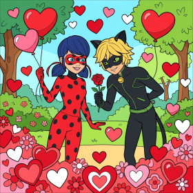 Ladybug en Cat Noir Valentijnsdag met Harten