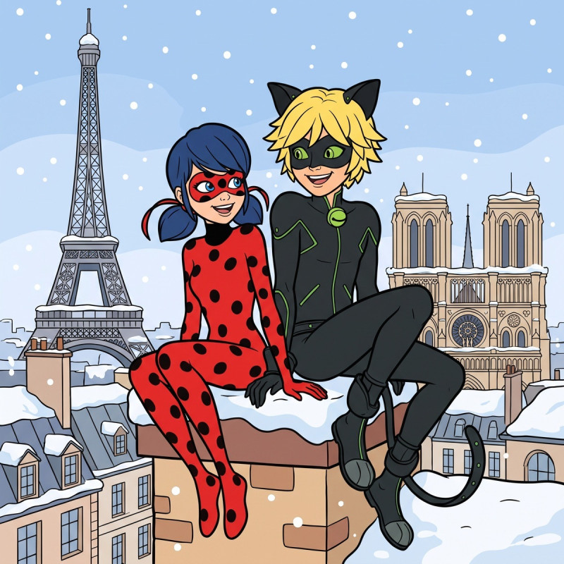 Ladybug et Chat Noir sous la neige
