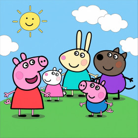 Peppa en George met vrienden op de heuvel