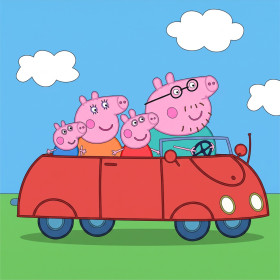 Peppa en George in de rode auto