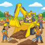 Rubble and Crew Digging with an Excavator