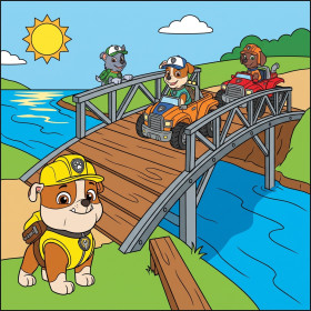 Rubble and Crew Fixing the River Bridge