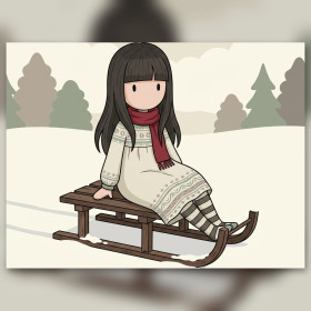 Gorjuss Girl on Winter Sled
