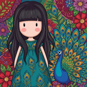 Fille Gorjuss et Paon