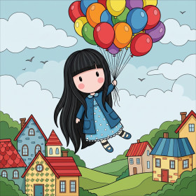 Gorjuss aux ballons multicolores