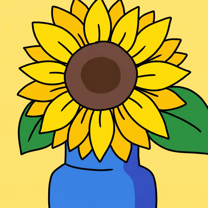 Grote Zonnebloem in Blauwe Vaas