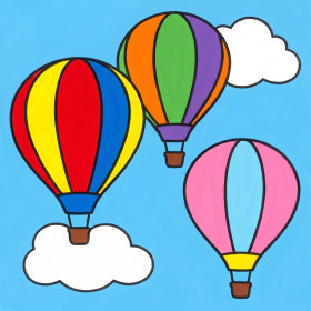 Drei bunte Heißluftballons