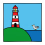Phare rouge sur colline verte