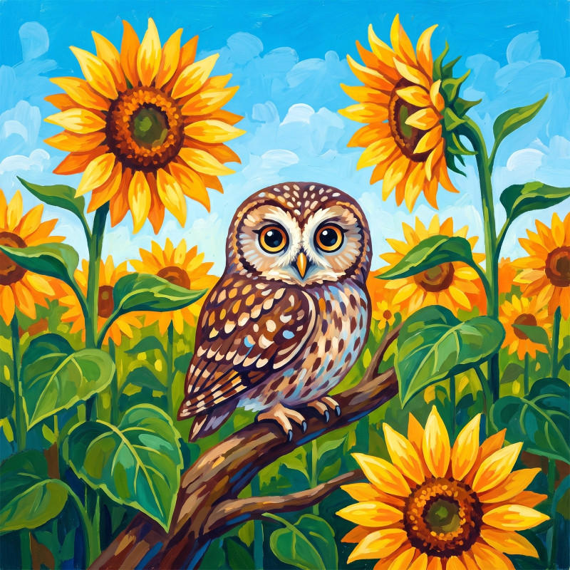 Sunflower Field Owl