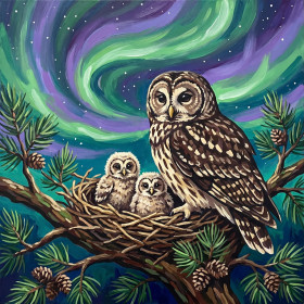 Mother Owl and Two Owlets