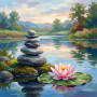 Balanced Stones and Pink Lotus